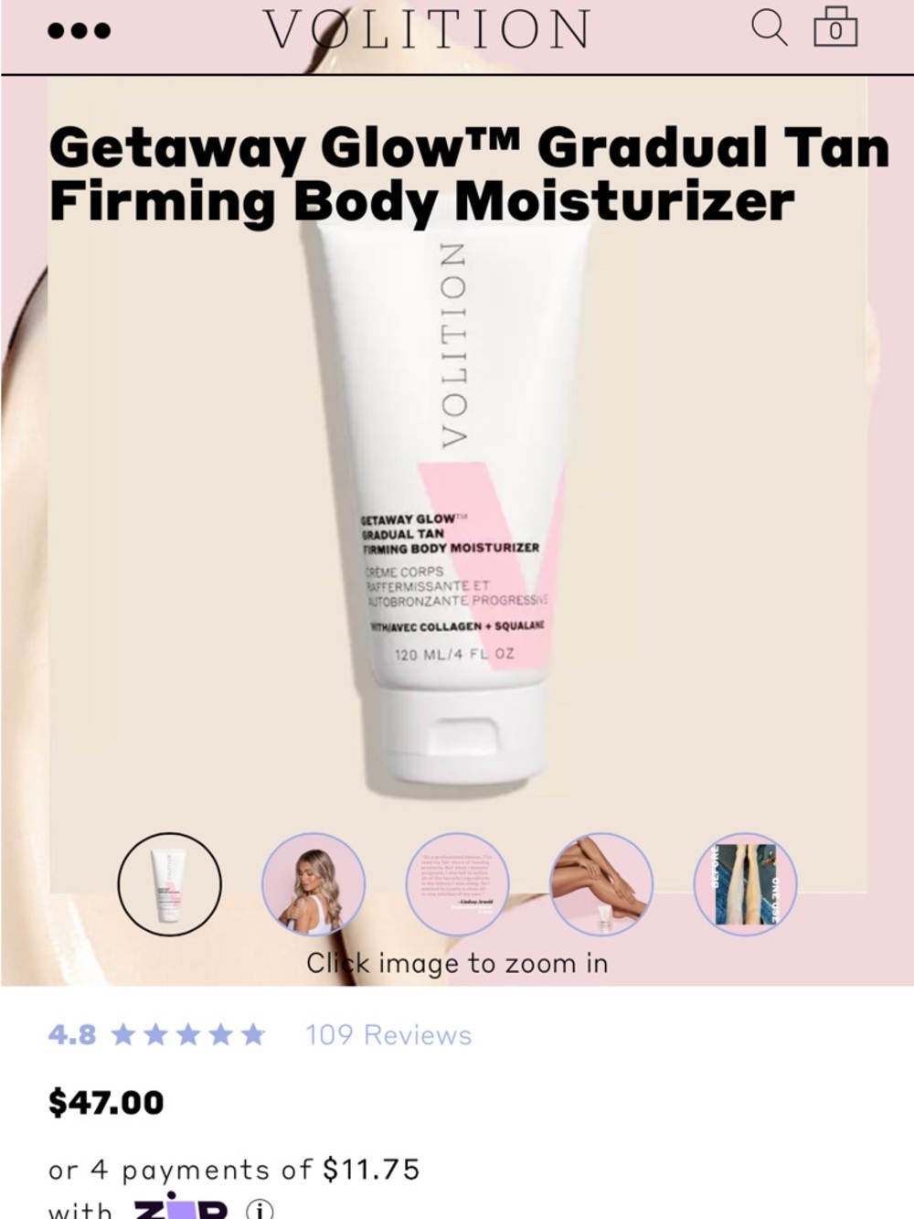 Volition Getaway Glow™ Gradual Tan Firming Body Moisturizer — White & Pink